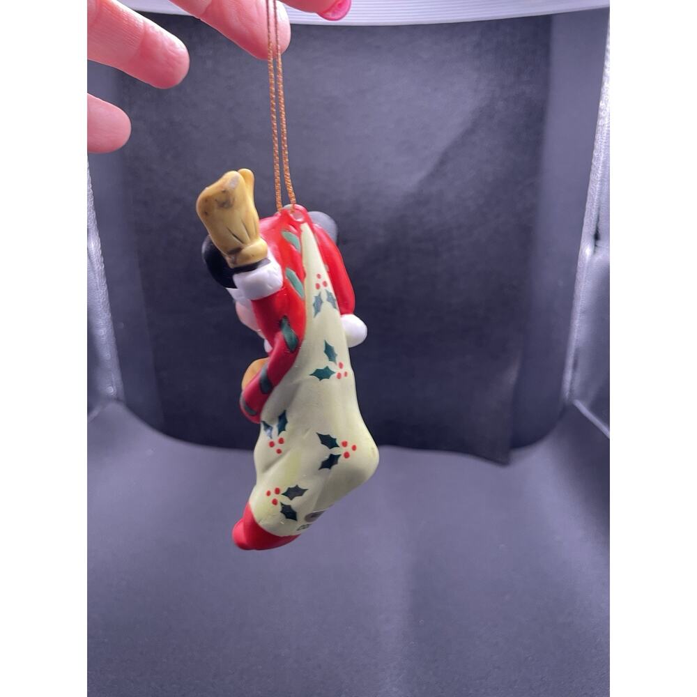 Vintage Disney 1995 Porcelain Mickey Mouse in Stocking Christmas Ornament. - Picture 5 of 6